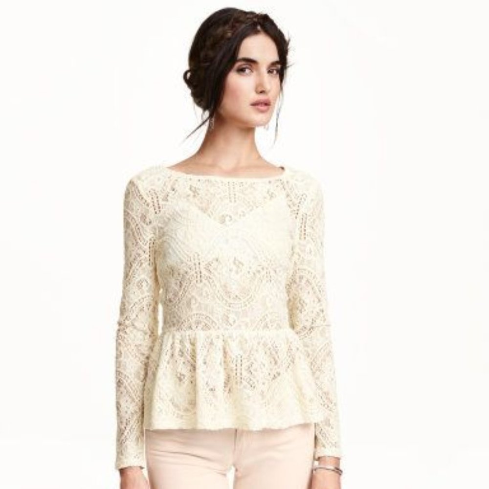 H&M Cream Lace Peplum Top S